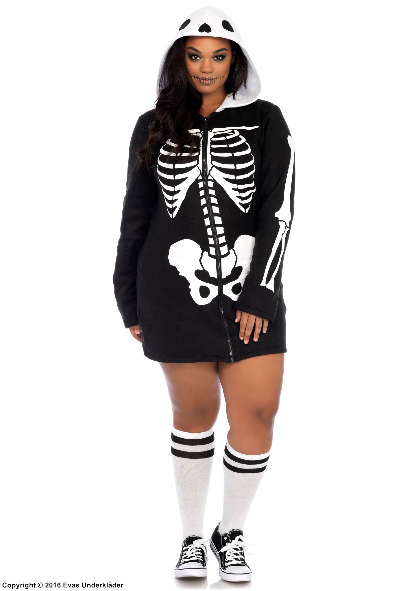 Skelett, maskeradklänning med dragkedja på framsidan, XL till 4XL